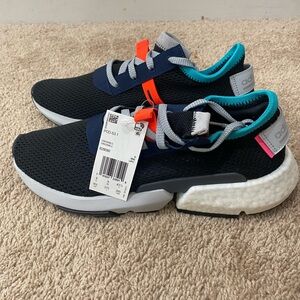 adidas Men's Black Athletic Shoes with Teal and Orange Accents